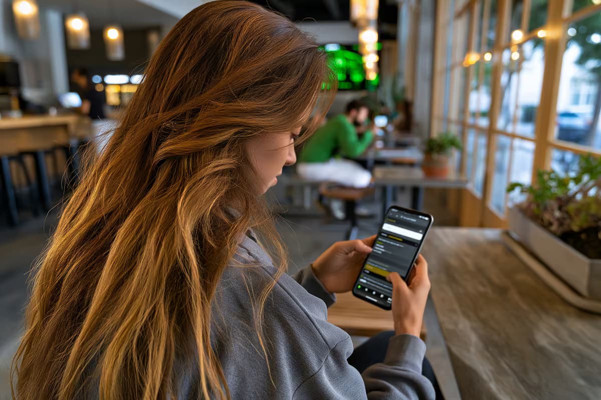 Smartfon wyświetlający obok siebie stronę wyników wyszukiwania i sklep z aplikacjami.
