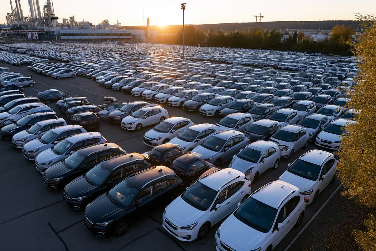 Samochody na linii produkcyjnej Volkswagena w niemieckiej fabryce montażowej.